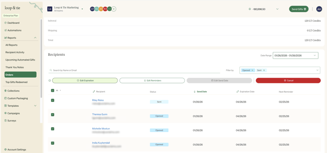 Select all gifts who's expiration date you'd like to update.