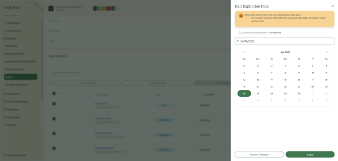 Use the calendar to select a new gift expiration date, and click Apply.