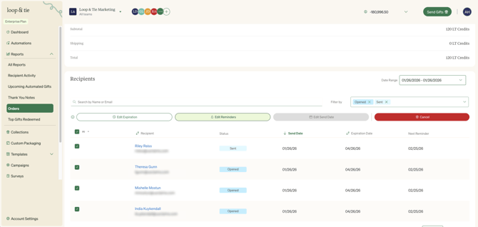 Select the gift(s) who's reminder emails you'd like to update.